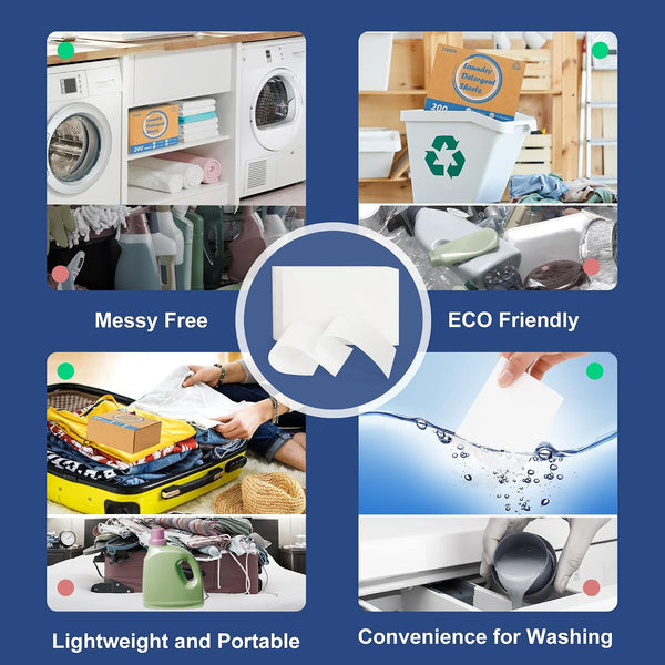Laundry Detergent Sheets 200 Sheets, Fragrance-Free, Eco-Friendly, Plastic-Free, Hypoallergenic, Liquidless Washing Supplies for Dorm Travel