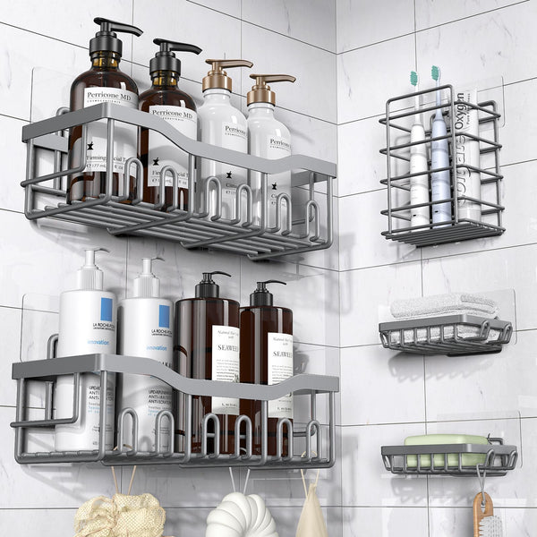 Shower Caddy 5 Pack,Adhesive Shower Organizer for Bathroom Storage&Home Decor&Kitchen,No Drilling,Large Capacity,Rustproof Stainless Steel