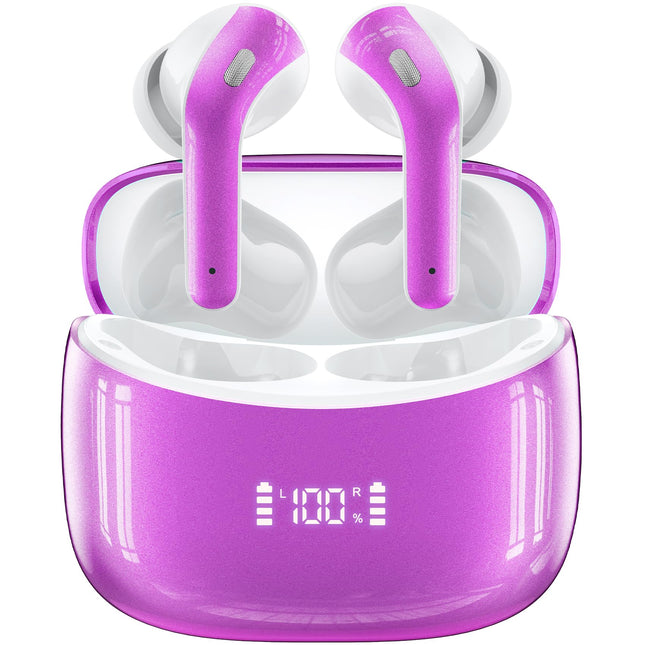 Wireless Earbuds Bluetooth 5.4 Headphones 60H Playtime Bass Stereo Ear Buds with Noise Cancelling Mic LED Display Earbud