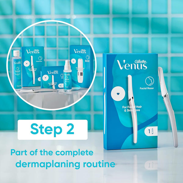 Gillette Venus Dermaplaning Tool, 2 Blade Refills, Exfoliating Face Razors for Women, Eyebrow and Facial Dermaplane Razor