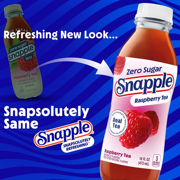 Snapple Zero Sugar Raspberry Tea, 16 fl oz recycled plastic bottle, Pack of 12 Zero Sugar Raspberry 16 Fl Oz (Pack of 12)