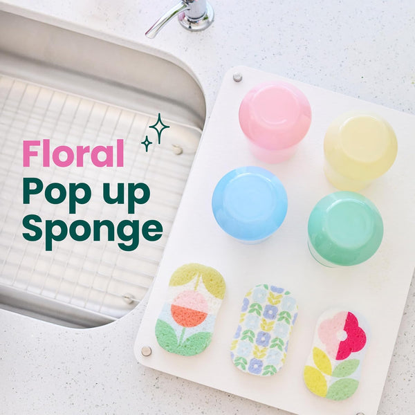 Scotch-Brite Brite Blooms Pop up Kitchen Sponges, Unique Compressed Kitchen Sponge for Cleaning Gently, Spring Flower Pattern Dish Sponge That