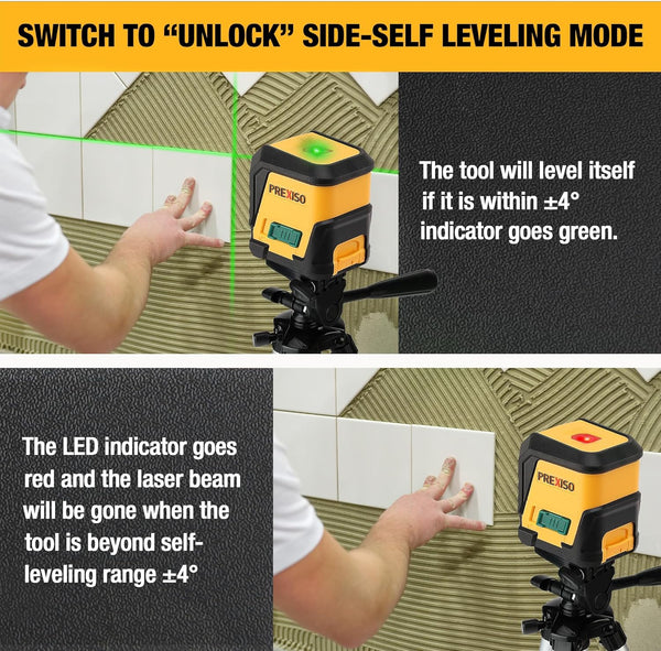 PREXISO Laser Level with Tripod, 65Ft Self Leveling Cross Line Laser Level, Green Line leveler Tool for Hanging Pictures, Home Renovation with LED