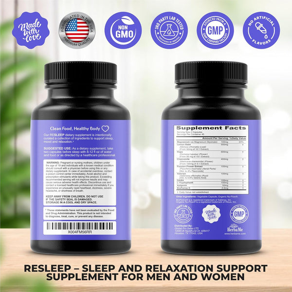 Sleep Aid Support Supplement - Melatonin Free Formula with Magnesium, Valerian, Chamomile, Apigenin, Helps Restful Sleep and Relaxation, No