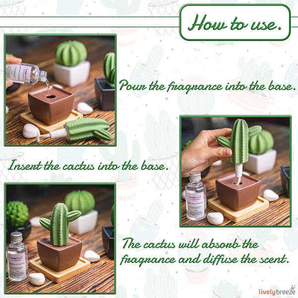 Maxi Cactus, Non-Electric Ceramic Diffusers for Essential Oils and Aromatherapy Fragrance, White Ceramic Diffusers in Car or Desk Office Decor and