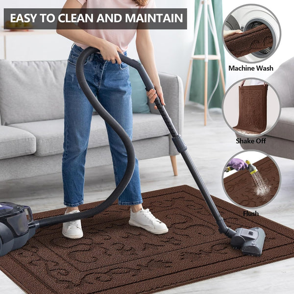 FONEYI Indoor Doormat, Front Back Door Mat 24"X36" Washable, Rubber Backing Non Slip Door Mats, Low-Profile Absorbent Entrance Doormat inside