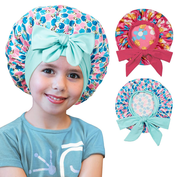 2 PCS Kids Bonnets for Girls, Silk Bonnet for Kids, Satin Bonnet for Sleeping, Baby Toddler Tie Bonnet Sleep Cap Set B