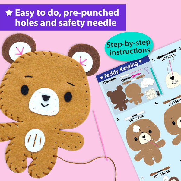 KRAFUN Unicorn Sewing Keyring Kit for Kids Age 7 8 9 10 11 12 Learn Art & Craft, Includes 6 Stuffed Animal Bear, Dog, Rabbit, Raccoon, Owl Dolls,