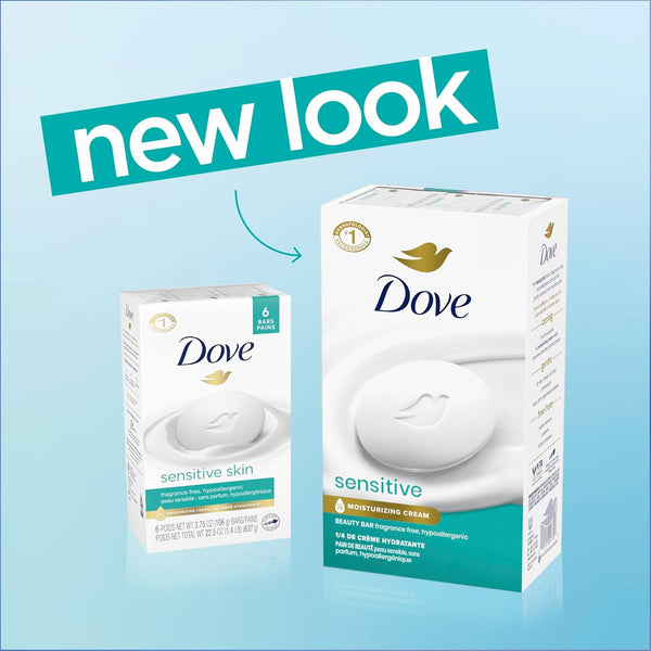 Dove Beauty Bar Soap Sensitive 2 Count for Sensitive Skin, Fragrance Free and Hypoallergenic 3.75 Oz