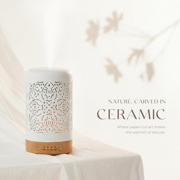 Earnest Living Essential Oil Diffuser White Ceramic Diffuser 100 Ml Timers Night Lights and Auto off Function Home Office Humidifier Aromatherapy