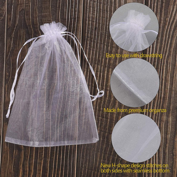 YunKo 50Pcs White Organza Bags 6X9 Inch Drawstring Mesh Party Favor Bag | 50pcs White 6x9inch Organza Bags, Drawstring Mesh Bags, Great for Gifts,