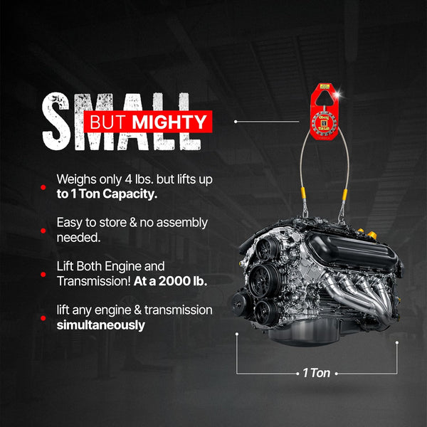 Engine Hoist Sling | No Chain Hoist Hassle | 1 Ton Capacity | 45 Degree Tilt | Single Hand Operation | Easy Engine Swap | Mounting Cleats Fasten