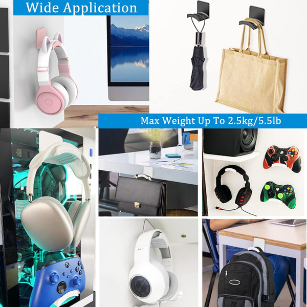 SOKUSIN Headphone Stand Headset Holder - Adhesive Gaming Earphones Hanger, Universal Desk Wall Mount Hook for All Headphone/Controller, Compatible