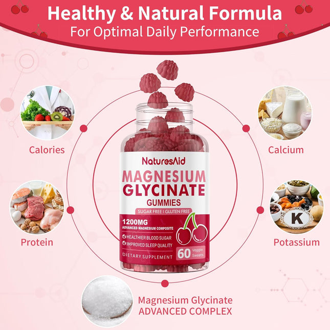 Magnesium Glycinate Gummies 1000Mg - Sugar Free Magnesium Potassium Supplement w