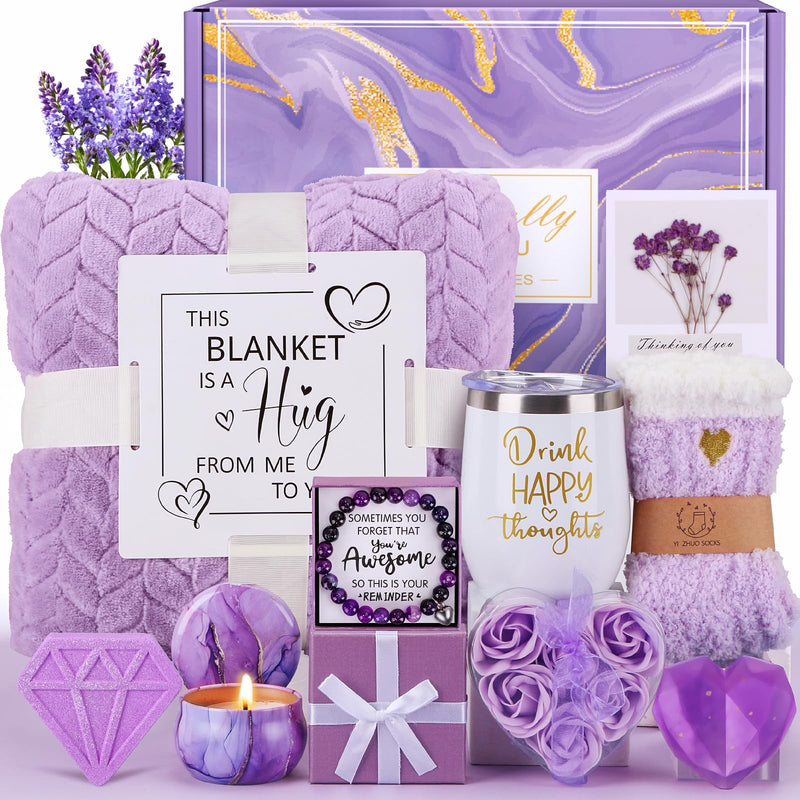 Birthday Gifts for Women Self Care Package Purple Relaxing Spa Gift Baskets | Get Well Soon Self Care Gift Set, Personalized Christmas Gifts for
