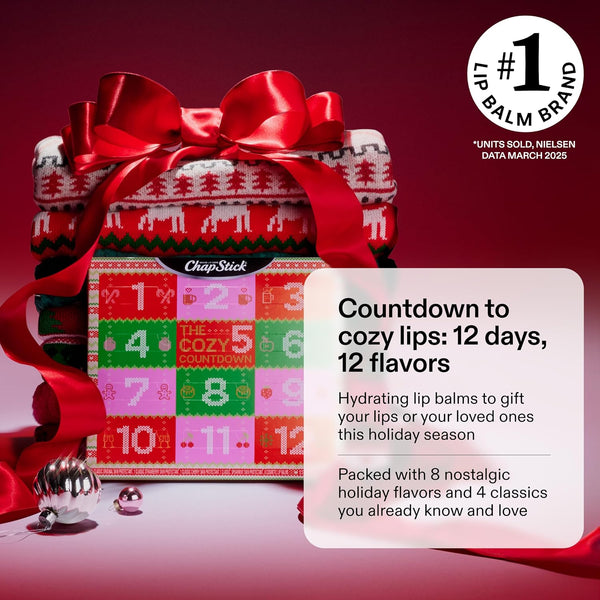 ChapStick Advent Calendar 2025 – Cozy Countdown to Christmas, Variety 12-Pack Lip Balm Gift Set, Holiday Gifts for Women, Men, Teens, Coworkers,