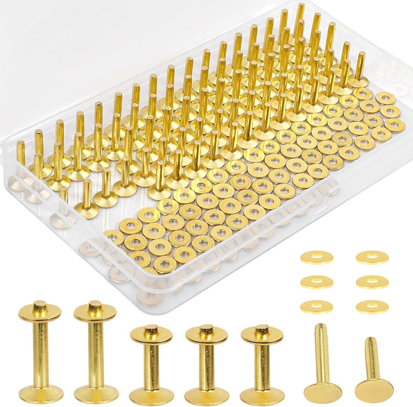 Junesunshine 154 Pcs Brass Rivets - Smooth & Pattern-Free, Pure Copper Rivets & Burrs for Leather Work, Jeans, Jacket, Clothing, Bag, Belt, Strap,