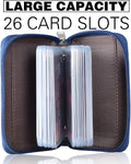 Easyoulife Genuine Leather Credit Card Holder Zipper Wallet With 26 Card Slots small Blue