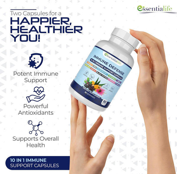 Immune Support Supplement 10 in 1 Elderberry, Echinacea, Vitamin D, Vitamin C 1000mg & Zinc Supplement - Take Charge of Your Health with Immune