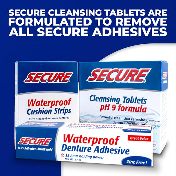 Secure Denture Adhesive Cream for Uppers, Lowers & Partials – Waterproof Seal & Zinc Free – Food Grade Ingredients - Less Adhesive, More Hold -