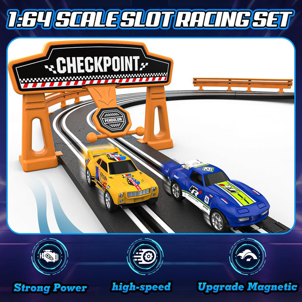 Slot Car Race Track Sets for Boys, Race Car Track with 2 High-Speed Slot Cars, Battery or Electric Car Track, Dual Racing Game Lap Counter Track