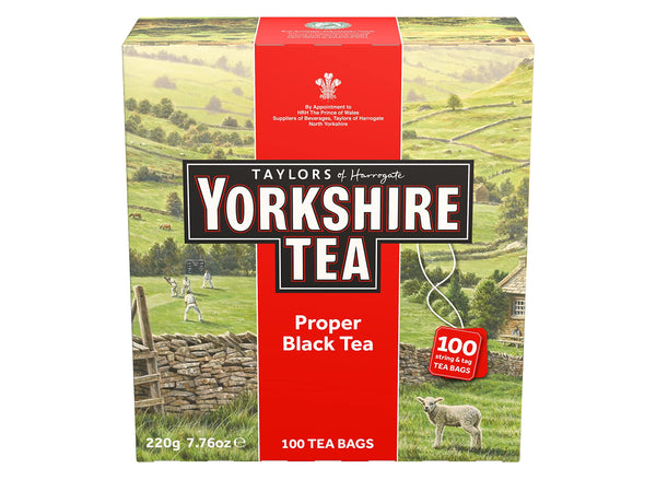 Yorkshire Tea, Red, Black Tea, String and Tagged Bags, 100 Count (Pack of 1), Refreshing, Satisfying, and Strong, Classic British Breakfast Blend,