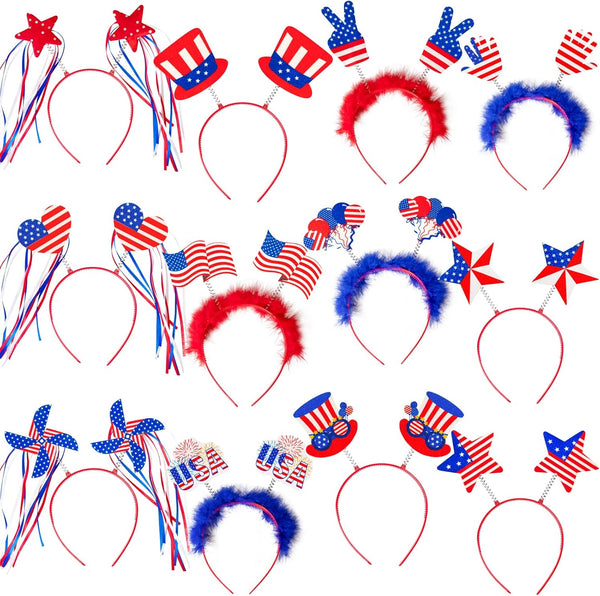 Moon Boat 12PCS Patriotic Head Boppers Headband - Star Uncle Sam Hat Balloons- Fourth 4Th of July Party Accessories Favors Decorations