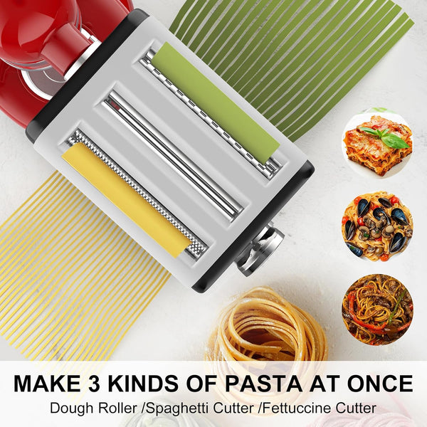 Pasta Maker Attachment for All Kitchenaid Mixers, Noodle Maker Kitchen Aid Mixer Accessories 3 In 1 Including Dough Roller Spaghetti Fettuccine