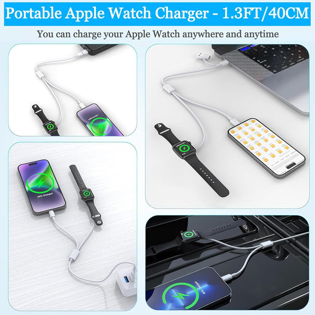 3 in 1 Short Charger for Apple Watch - Portable Charging Cable USB C & USB a Compatible with Iwatch Series Ultra 2/SE 2/
