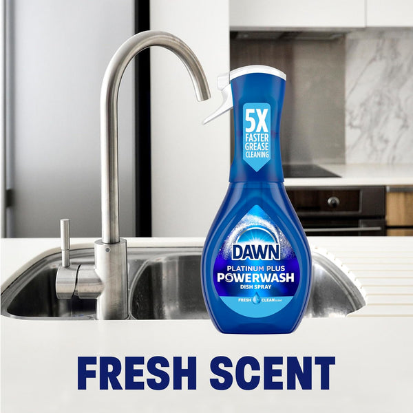 Dawn Powerwash Spray, Dish Soap, Dishwashing Liquid, Cleaning Supplies, Fresh, 1 Starter Kit + 1 Refill, 32 Fl Oz Fresh 32 Fl Oz (Pack of 1)