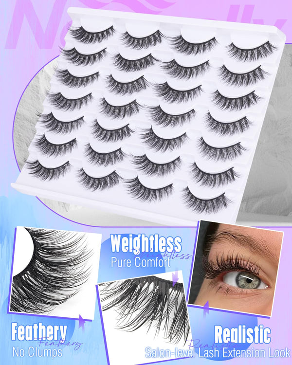 Newcally Lashes False Eyelashes Cat Eyes Wispy Natural Faux Mink Lashes 14 Pairs Pack Light Volume Short Fake Eye Lashes Multipack