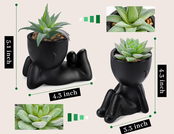 Der Rose Set of 2 Fake Plants Artificial Succulent Plants for Office Desk Accessories Black Bathroom Home Room Aesthetic Decor Indoor Black 2