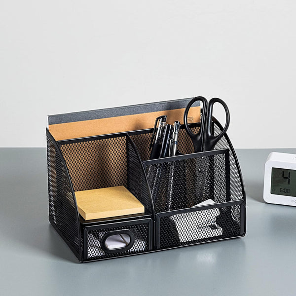 Amazon Basics Mesh Pen Holder and Organizer, Black, Ã¢ÂÂ9.1" X 5.9" X 5.5