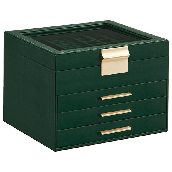 SONGMICS GISELLA Collection - Jewelry Box Organizer with Glass Lid, 4-Layer Jewelry Storage, with 3 Drawers, Modern Style, 8 x 9.1 x 6.5 Inches,