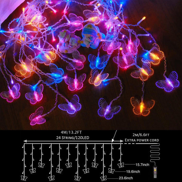 Butterfly Curtain Fairy Lights USB Plug In,8 Modes 120 LED 19.7FT Firefly Twinkle Timer String Lights with Remote, Waterproof Copper Wire for
