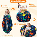 Lukeight Stuffed Animal Storage Bean Bag Chair Cover (No Filling) for Kids, Dinosaur Zipper Beanbag Chair Cover for Organizing Toddler and Kids
