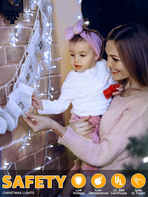 Christmas Lights 600LED 98FT, Waterproof Outdoor String Lights with Remote and Timer, 8 Modes Dimmable Fairy Lights for Indoor Outdoor Wedding