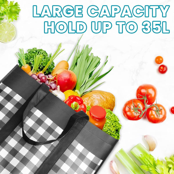 WOWBOX Reusable Grocery Bags, Foldable Reusable Shopping Tote Bags Black 4 Pack