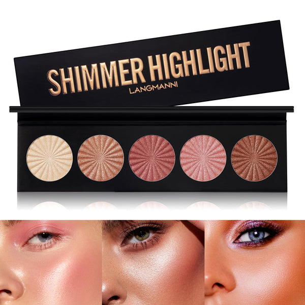 Highlighter Powder Palette, Makeup Palette Facial Bronzers Illuminator Palette Highlighter Baked Waterproof Long Lasting Brilliant Lighten Skin