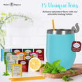 Tea Gifts for Women â Sampler Gift Basket with 15 Unique Blends, Honey Sticks, Stainless Tumbler & Gift-Ready Box (Mom Card-Teal)