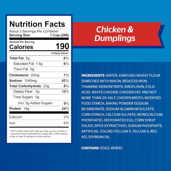 Sweet Sue Chicken & Dumplings, 24 oz Can - Heat and Serve Soup Meal - 14g Protein per Serving - Made from Scratch Recipe 24 Ounce (Pack of 1)