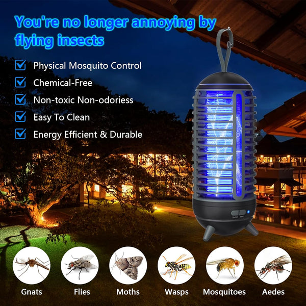 Bug Zapper Outdoor Rechargeable 2 in 1 Wireless Mosquito Killer Lamp 2500Mah Bug Zapper Electric Trap Ideal Fly Zapper Indoor for Patio, Home,