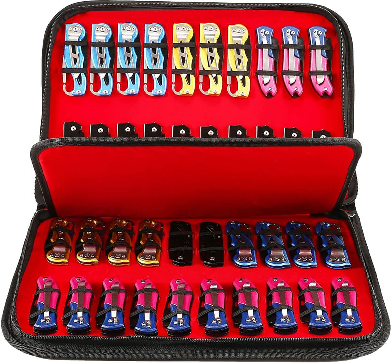 HERSENT Pocket Knife Storage Case,Folding Knife Pouch Carrier Holder,40 Slots Small Knife Carrying Cases,Versatile Knife Collection for