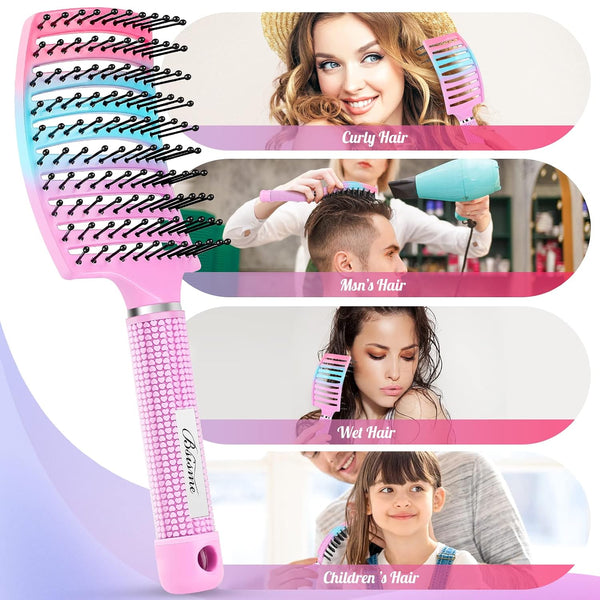 Bsisme Hair Brush, Curved Vented Detangling Brush for Faster Blow Drying Pink blue purple