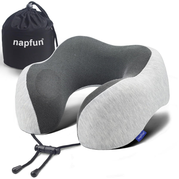 Napfun Neck Pillow for Traveling, Upgraded Travel Neck Pillow for Airplane 100% Pure Memory Foam Travel Pillow for Flight Headrest Sleep, Portable