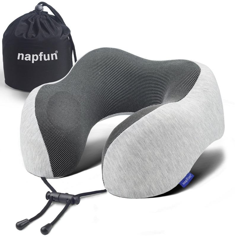 Napfun Neck Pillow for Traveling, Upgraded Travel Neck Pillow for Airplane 100% Pure Memory Foam Travel Pillow for Flight Headrest Sleep, Portable