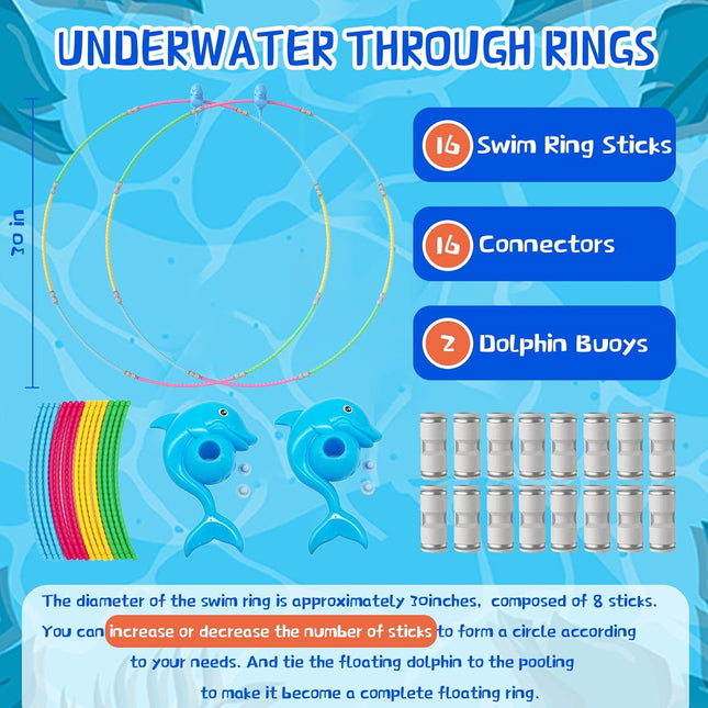 Fun Swimming Pool Toys for Kids - Diving Practice, Swim Thru Rings for Boys/Girl