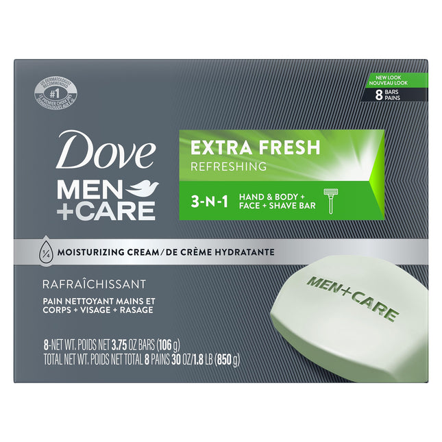 DOVE MEN + CARE 3 in 1 Bar Cleanser for Body, Face, and Shaving Extra Fresh Body