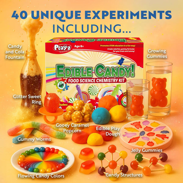Playz Edible Candy Making Science Kit for Kids Ages 8-12 Years Old - Food Science Chemistry Kid Science Kit with 40 Experiments to Make Your Own