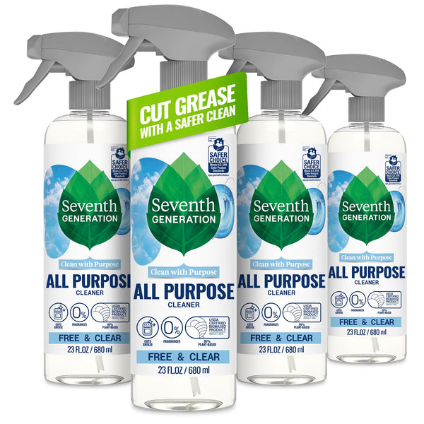Seventh Generation All Purpose Cleaner, Biodegradable Formula, Free & Clear, 23 Oz (Pack of 4)
